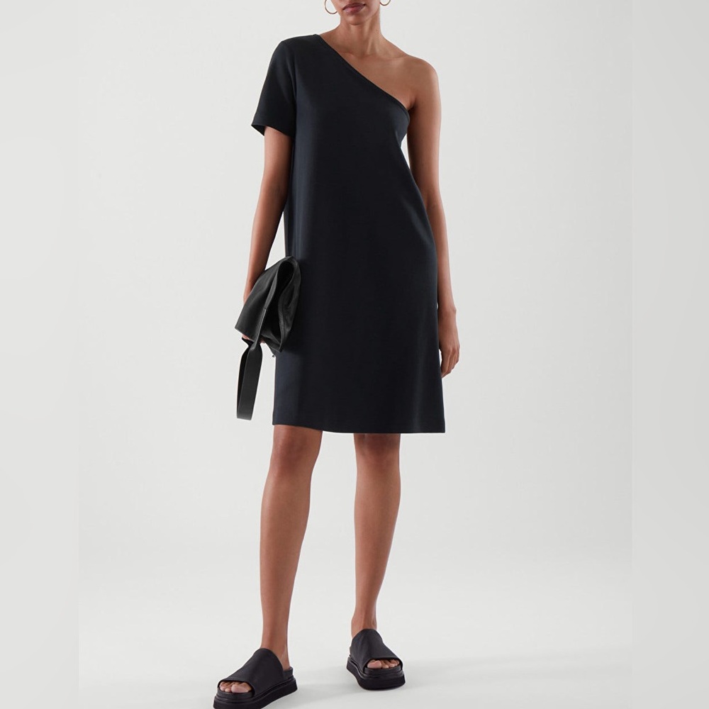 COS Black One-shoulder T-shirt Dress Size Large